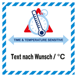 Gefahrzettel, Time And Temperature Sensitive, mit Wunschtext, Haftpapier, 100 x 100 mm, 500 Stück/Rolle
