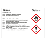 GHS Gefahrstoffetikett Ethanol, für interne Verwendung, Folie, 74 x 52 mm, 100 Stück/Rolle