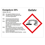 GHS Gefahrstoffetikett Essigsäure 30%, für interne Verwendung, in verschiedenen Ausführungen