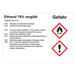 GHS Gefahrstoffetikett Ethanol 70% vergällt, für interne Verwendung, Folie, 74 x 52 mm, Einzeletikett