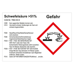 GHS Gefahrstoffetikett Schwefelsäure >51%, für interne Verwendung, in verschiedenen Ausführungen