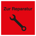 Qualitätsaufkleber Zur Reparatur mit Piktogramm, Rot, 40 x 40 mm, Quadratisch