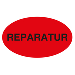 Qualitätsaufkleber Reparatur, Rot, 90 x 50 mm, Oval