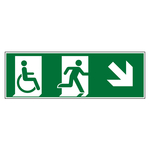Rettungszeichen Notausgang Rollstuhlfahrer rechts schräg unten