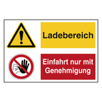 Hinweisaufkleber Ladezone "Ladebereich / Einfahrt nur mit Genehmigung" mit Symbolen nach ASR A1.3, DIN EN ISO 7010 