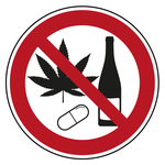 Verbotszeichen Alkohol, Medikamente und Cannabis verboten Praxisbewährt Folie Ø 100 mm Einzeletikett