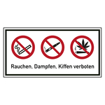 Verbotszeichen Rauchen, Dampfen und Kiffen verboten Kombischild