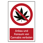Verbotszeichen Anbau und Konsum von Cannabis verboten Kombischild