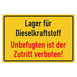 Verbotsschild Lager für Dieselkraftstoff Unbefugten ist der Zutritt verboten Aluminium Verbundplatte 3 mm 400 x 300 mm Einzelschild