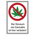 Verbot Zeichen Der Konsum von Cannabis ist hier verboten Kombischild Kunststoff 400 x 600 mm Einzelschild