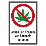 Verbot Zeichen Anbau und Konsum von Cannabis verboten Kombischild Folie 200 x 300 mm Einzeletikett