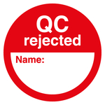 Qualitätskennzeichen QC rejected mit Name Rot Rund