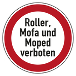 Verbotszeichen Roller, Mofa und Moped verboten Folie Ø 20 mm 16 Stück/Bogen